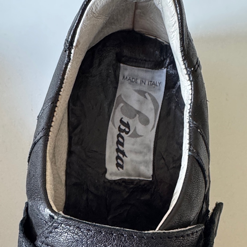 BATA Men's Black Double Adjustable Strap Leather Shoes Made in Italy - Picture 2 of 10